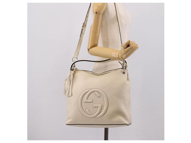 Borsa a tracolla GUCCI Soho in pelle 2way White Gold 408825 Auth ka6326V Bianco D'oro - vista 26