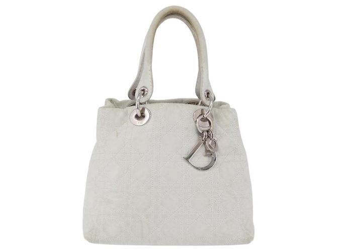 Borsa Christian Dior Lady Dior Canage in pelle bianca e argento Auth ep16079 Bianco - vista 2