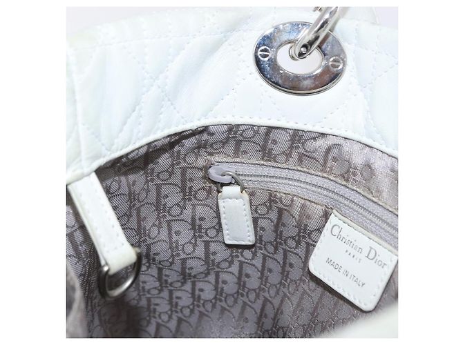 Borsa Christian Dior Lady Dior Canage in pelle bianca e argento Auth ep16079 Bianco - vista 22