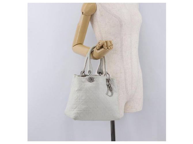 Borsa Christian Dior Lady Dior Canage in pelle bianca e argento Auth ep16079 Bianco - vista 25