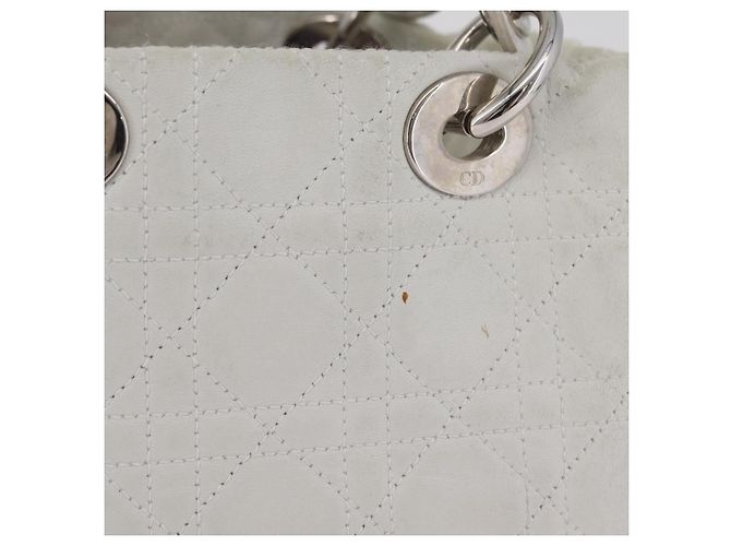 Borsa Christian Dior Lady Dior Canage in pelle bianca e argento Auth ep16079 Bianco - vista 5