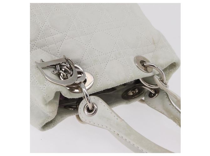 Borsa Christian Dior Lady Dior Canage in pelle bianca e argento Auth ep16079 Bianco - vista 8