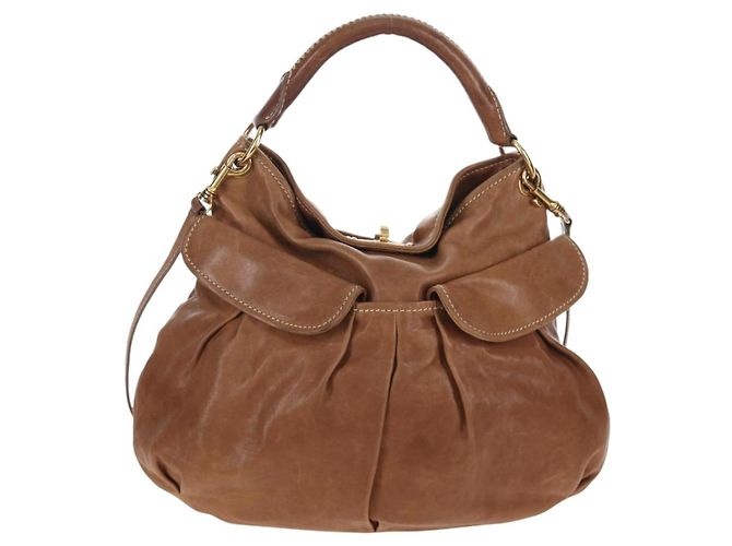 Borsa a tracolla Miu Miu in pelle 2way marrone tono oro Auth 205819A - vista 13