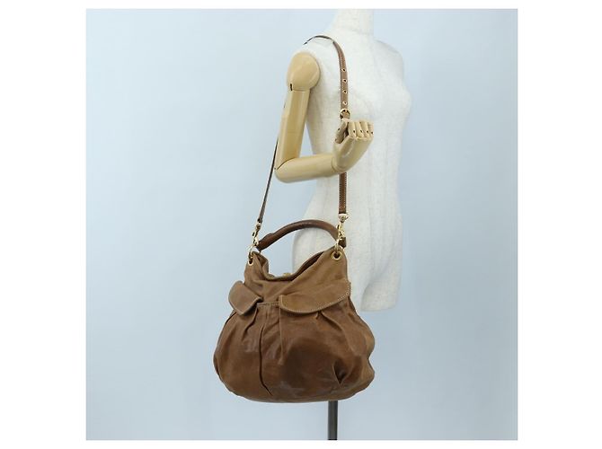 Borsa a tracolla Miu Miu in pelle 2way marrone tono oro Auth 205819A - vista 29