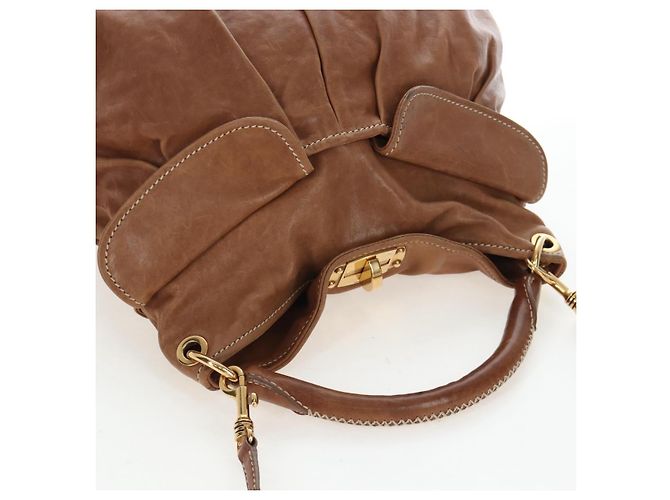 Borsa a tracolla Miu Miu in pelle 2way marrone tono oro Auth 205819A - vista 6