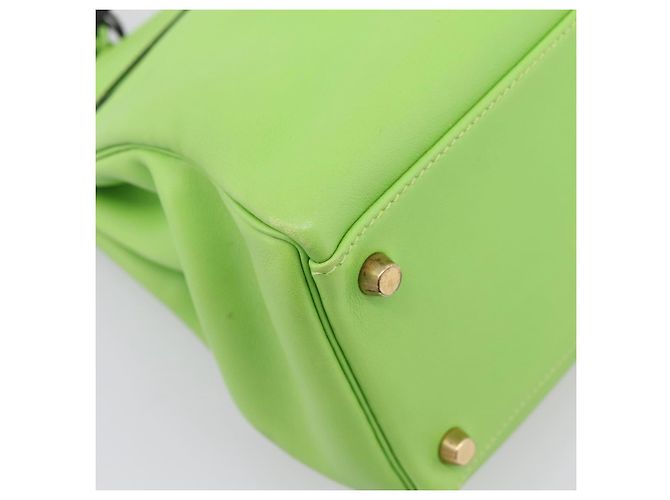 Hermès Borsa a mano HERMES Kelly 32 in pelle 2way Verde Gold Auth 205964SM D'oro - vista 14