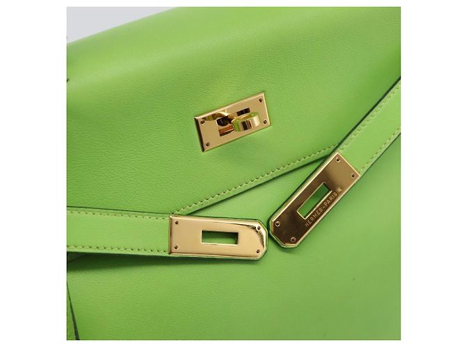 Hermès Borsa a mano HERMES Kelly 32 in pelle 2way Verde Gold Auth 205964SM D'oro - vista 22