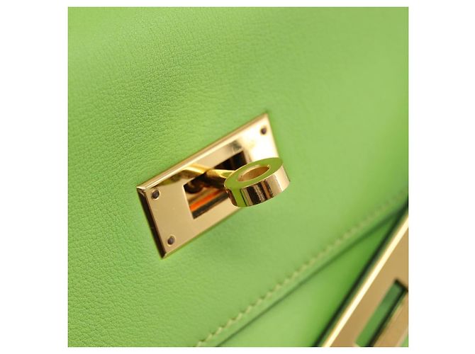 Hermès Borsa a mano HERMES Kelly 32 in pelle 2way Verde Gold Auth 205964SM D'oro - vista 23