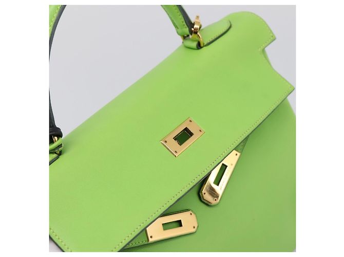 Hermès Borsa a mano HERMES Kelly 32 in pelle 2way Verde Gold Auth 205964SM D'oro - vista 24
