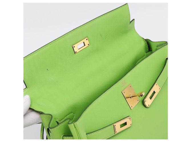 Hermès Borsa a mano HERMES Kelly 32 in pelle 2way Verde Gold Auth 205964SM D'oro - vista 25