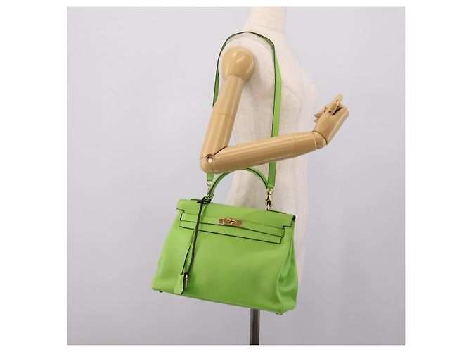 Hermès Borsa a mano HERMES Kelly 32 in pelle 2way Verde Gold Auth 205964SM D'oro - vista 39
