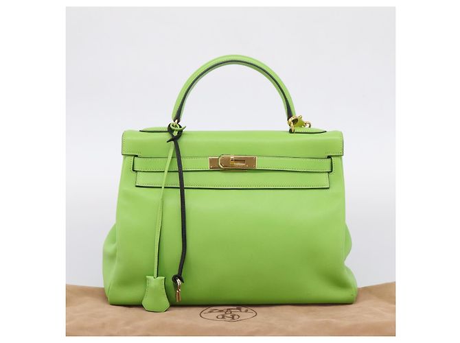 Hermès Borsa a mano HERMES Kelly 32 in pelle 2way Verde Gold Auth 205964SM D'oro - vista 40