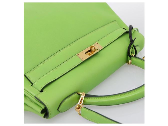 Hermès Borsa a mano HERMES Kelly 32 in pelle 2way Verde Gold Auth 205964SM D'oro - vista 6