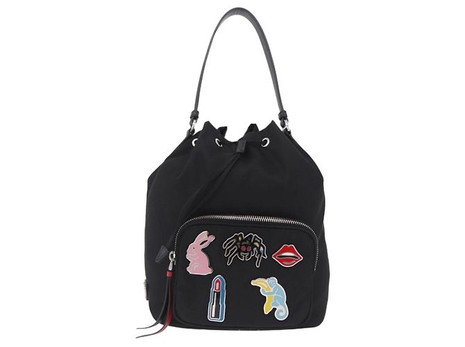 Bolso de mano PRADA Nylon Black Silver Auth ep16275V Negro Plata - vista 13