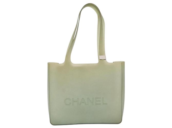 Saco Tote CHANEL Rubber Khaki Silver CC Auth mr2989 Prata Caqui - vista 13