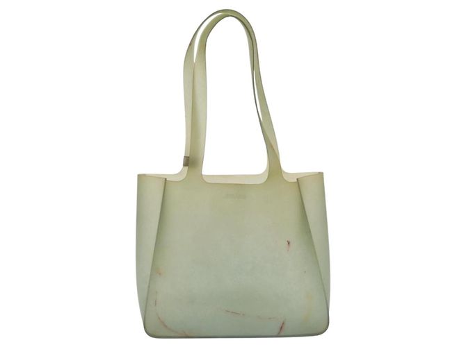 Saco Tote CHANEL Rubber Khaki Silver CC Auth mr2989 Prata Caqui - vista 2