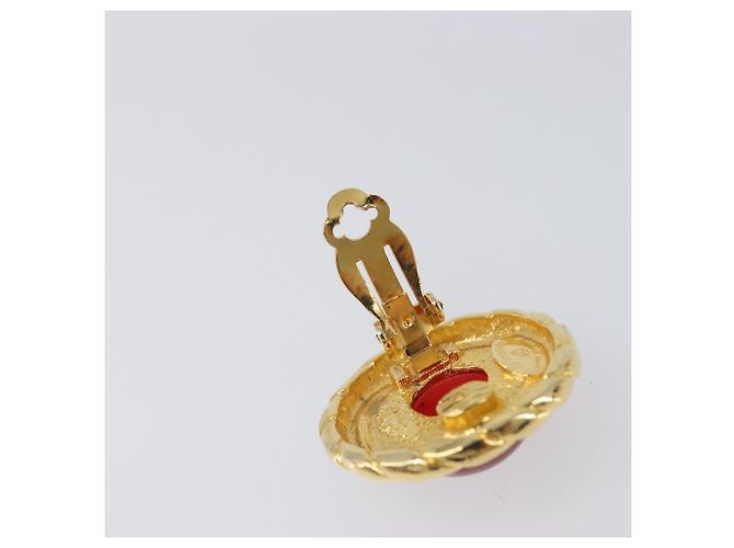 CHANEL Ohrringe Metall Goldfarben Rot CC Auth bs37169 - Ansicht 5
