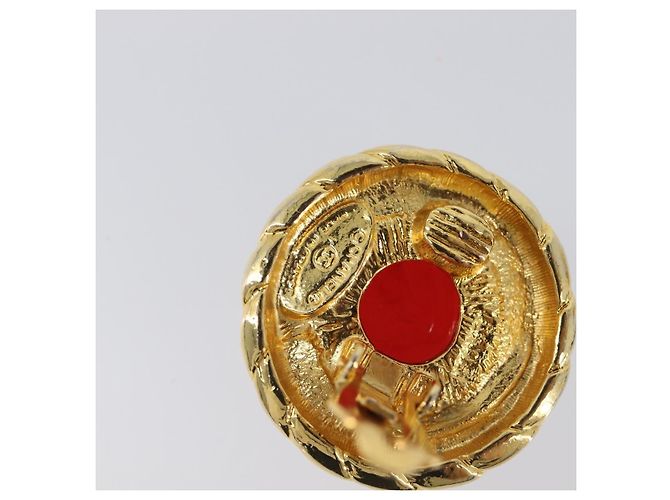 CHANEL Ohrringe Metall Goldfarben Rot CC Auth bs37169 - Ansicht 7