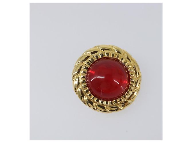 CHANEL Ohrringe Metall Goldfarben Rot CC Auth bs37169 - Ansicht 8