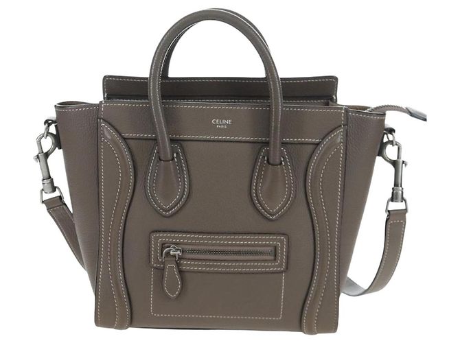 Céline CELINE Luggage Nano Hand Bag Leather 2way Gray Silver Auth 204904V Marrone Argento - vista 13