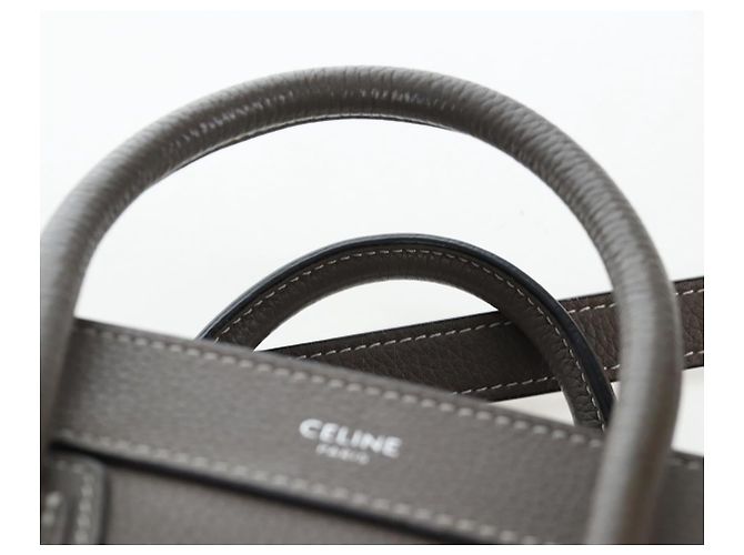 Céline CELINE Luggage Nano Hand Bag Leather 2way Gray Silver Auth 204904V Marrone Argento - vista 14