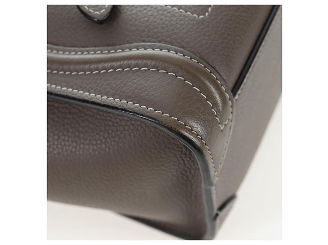 Céline CELINE Luggage Nano Hand Bag Leather 2way Gray Silver Auth 204904V Marrone Argento - vista 16