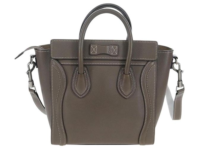 Céline CELINE Luggage Nano Hand Bag Leather 2way Gray Silver Auth 204904V Marrone Argento - vista 2