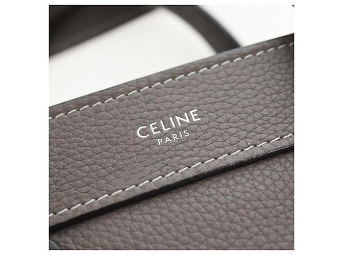 Céline CELINE Luggage Nano Hand Bag Leather 2way Gray Silver Auth 204904V Marrone Argento - vista 21