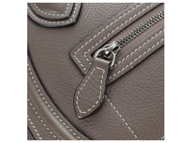 Céline CELINE Luggage Nano Hand Bag Leather 2way Gray Silver Auth 204904V Marrone Argento - vista 22