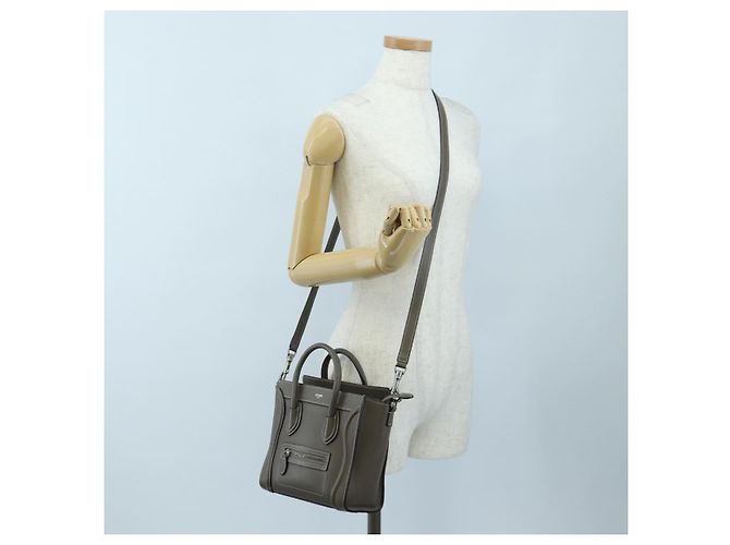 Céline CELINE Luggage Nano Hand Bag Leather 2way Gray Silver Auth 204904V Marrone Argento - vista 28