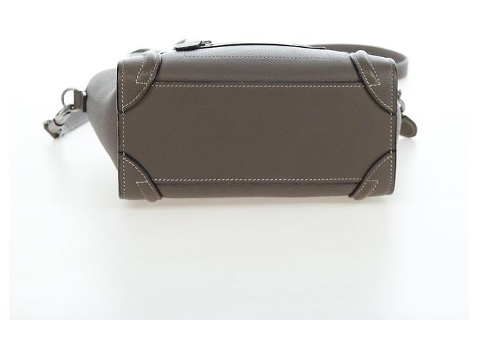 Céline CELINE Luggage Nano Hand Bag Leather 2way Gray Silver Auth 204904V Marrone Argento - vista 5