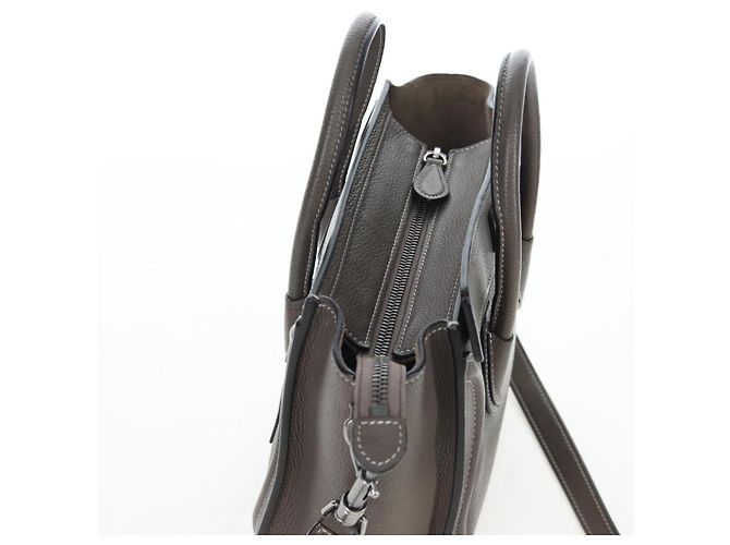 Céline CELINE Luggage Nano Hand Bag Leather 2way Gray Silver Auth 204904V Marrone Argento - vista 6