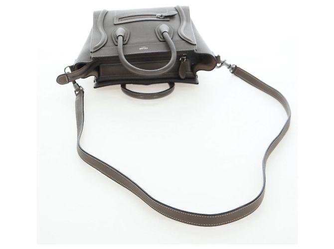 Céline CELINE Luggage Nano Hand Bag Leather 2way Gray Silver Auth 204904V Marrone Argento - vista 8
