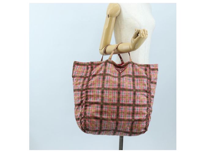 Tote Saco Eco PRADA Nylon Rosa Prata Auth 203684A - vista 30