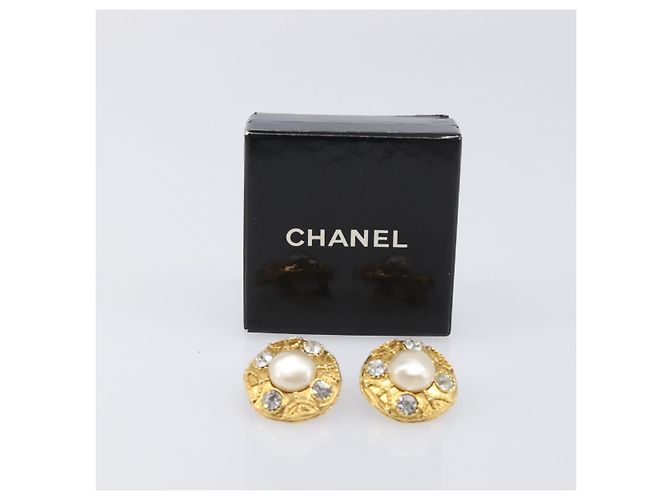 CHANEL Ohrringe Metall Goldfarben Weiß CC Auth bs37230 - Ansicht 12