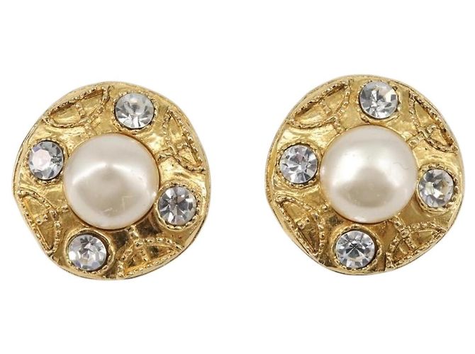 CHANEL Ohrringe Metall Goldfarben Weiß CC Auth bs37230 - Ansicht 2