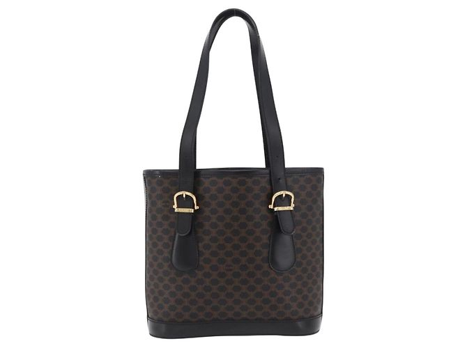 Céline CELINE Macadam Canvas Tote Bag PVC Schwarz Goldfarben Auth mr2983A - Ansicht 13