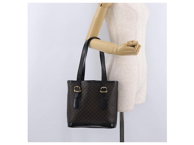 Céline CELINE Macadam Canvas Tote Bag PVC Schwarz Goldfarben Auth mr2983A - Ansicht 28