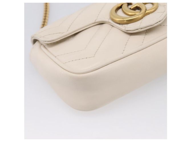 Borsa a tracolla con catena GUCCI in pelle Beige Tono Oro 476433 Auth mr3031V - vista 11