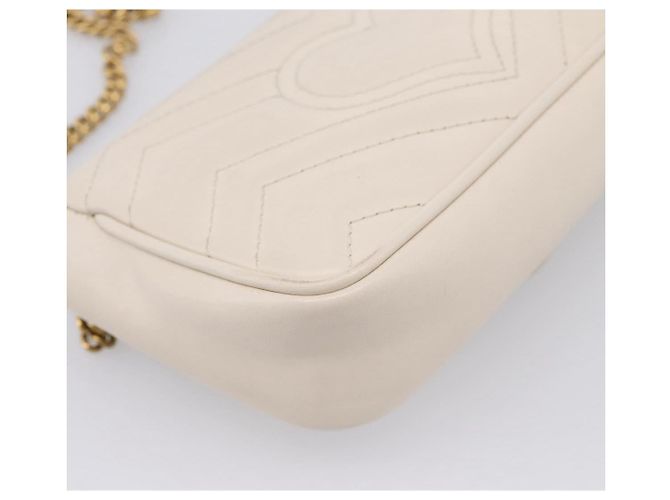 Borsa a tracolla con catena GUCCI in pelle Beige Tono Oro 476433 Auth mr3031V - vista 13