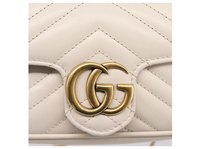 Borsa a tracolla con catena GUCCI in pelle Beige Tono Oro 476433 Auth mr3031V - vista 15