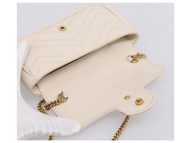 Borsa a tracolla con catena GUCCI in pelle Beige Tono Oro 476433 Auth mr3031V - vista 16