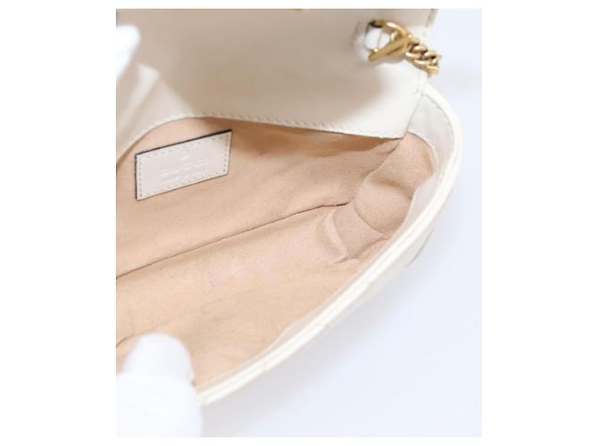 Borsa a tracolla con catena GUCCI in pelle Beige Tono Oro 476433 Auth mr3031V - vista 19