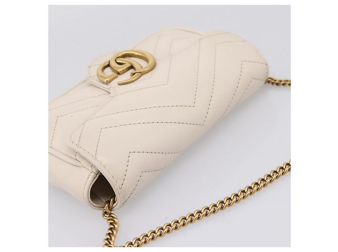 Borsa a tracolla con catena GUCCI in pelle Beige Tono Oro 476433 Auth mr3031V - vista 6