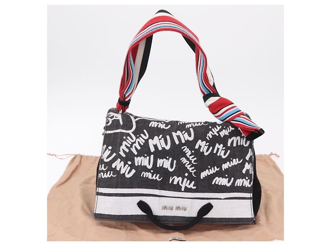 Bolsa de Ombro Miu Miu Denim 2way Gray Silver Auth 202961M Marrom Prata - vista 12