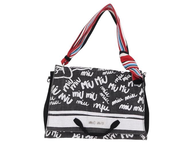 Bolsa de Ombro Miu Miu Denim 2way Gray Silver Auth 202961M Marrom Prata - vista 13
