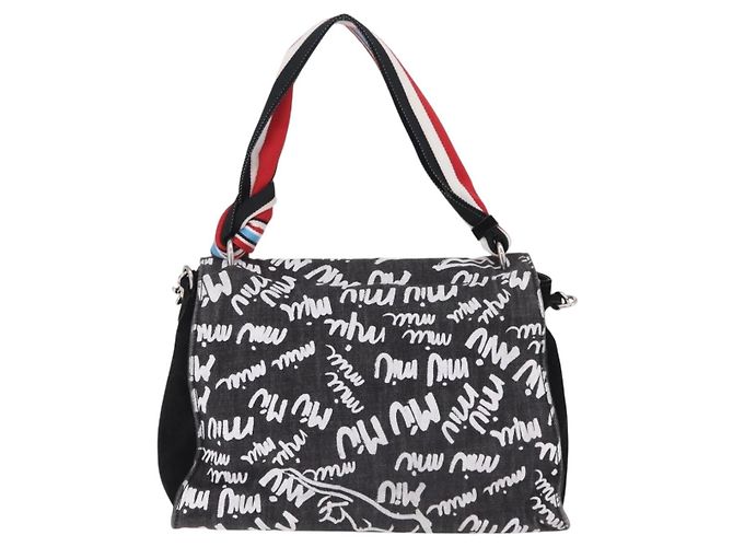 Bolsa de Ombro Miu Miu Denim 2way Gray Silver Auth 202961M Marrom Prata - vista 2