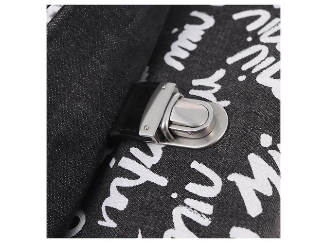 Bolsa de Ombro Miu Miu Denim 2way Gray Silver Auth 202961M Marrom Prata - vista 22