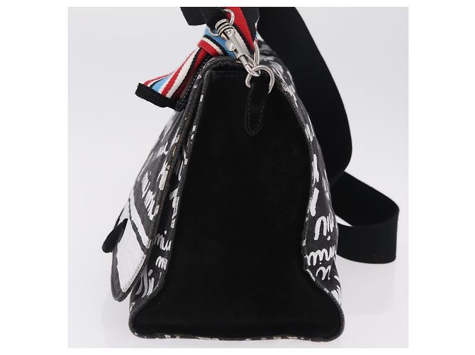 Bolsa de Ombro Miu Miu Denim 2way Gray Silver Auth 202961M Marrom Prata - vista 3