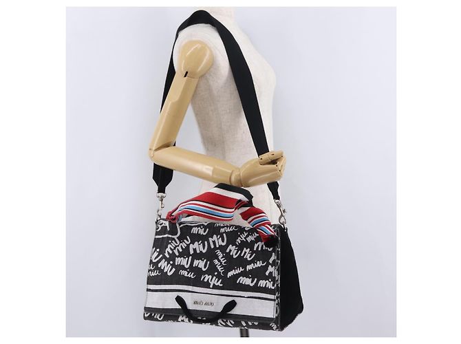 Bolsa de Ombro Miu Miu Denim 2way Gray Silver Auth 202961M Marrom Prata - vista 30